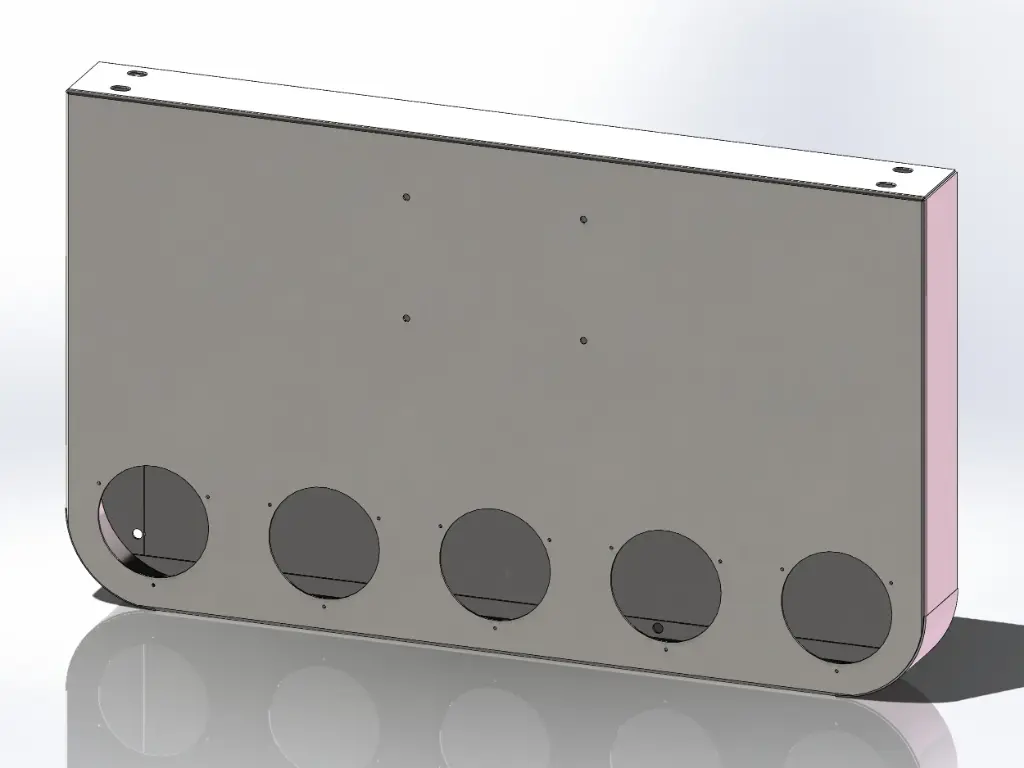 [SLI002598] Rear Tail Light Panel Bumper Boxes - 34" x 20" x 3.5" | Mirror Stainless (4 - 4" Light Holes, No License Plate Holes, Square Corners)